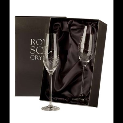 2 Royal Scot Crystal Champagne Flutes - Diamante - PRESENTATION BOXED
